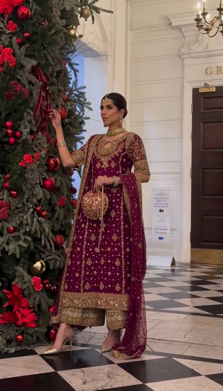Rani Pink Heavy Faux Georgette Embroidered Suit Set – Fully Stitched