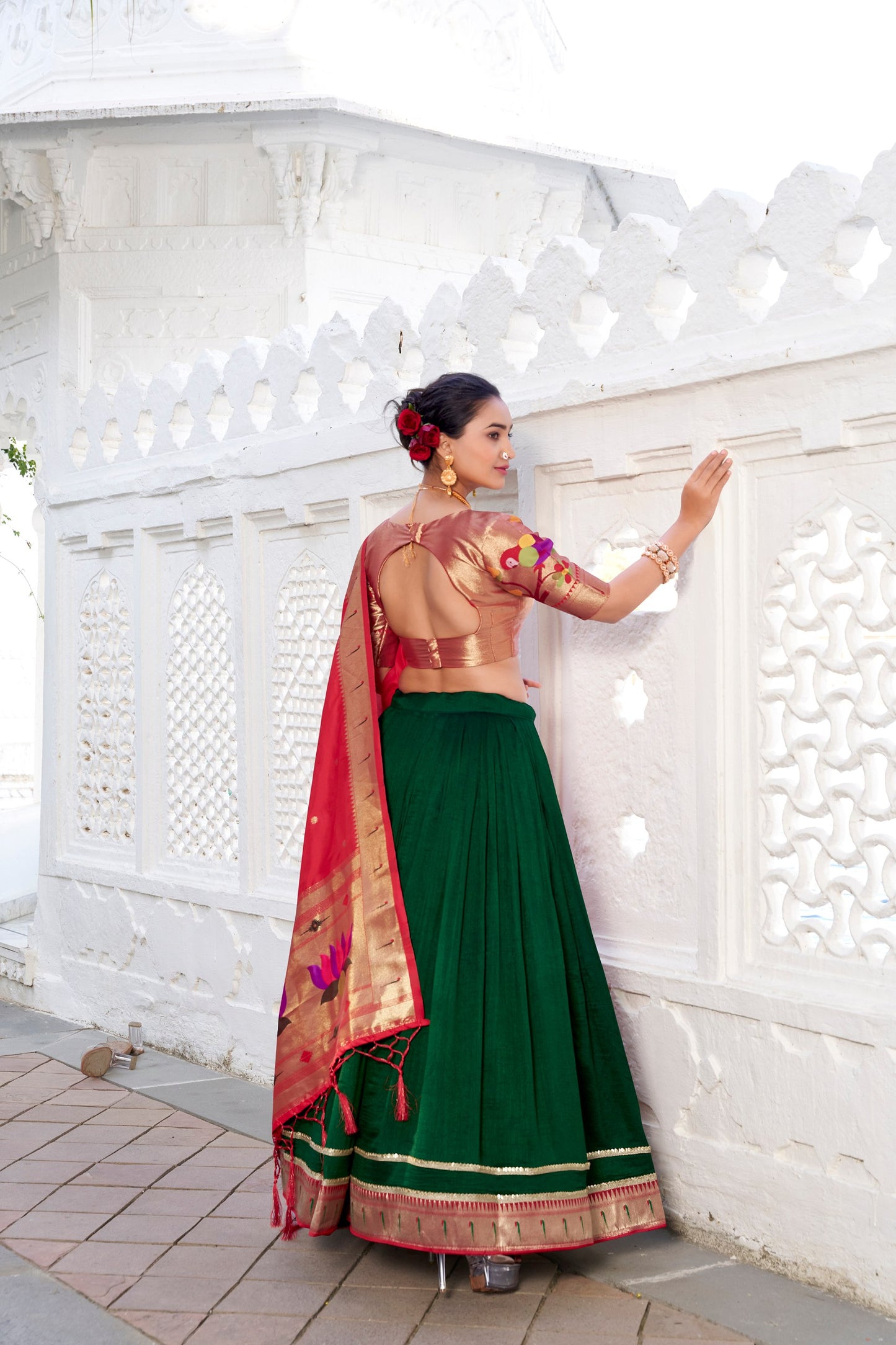 Green Vichitra Silk Lehenga Set | Paithni Border | Traditional Festive & Wedding Wear