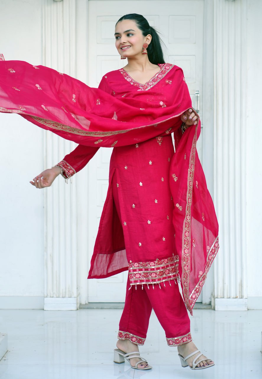 Blooming Vichitra Embroidered Salwar Suit Set with Dupatta – Heavy Sequence Work Ethnic Wear for Women