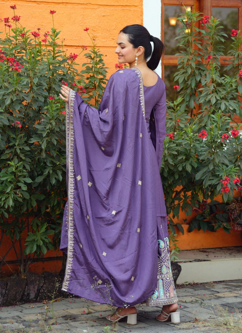 Chinon Coding Sequence Embroidered Sharara Suit Set for Women - Traditional & Wedding Wear