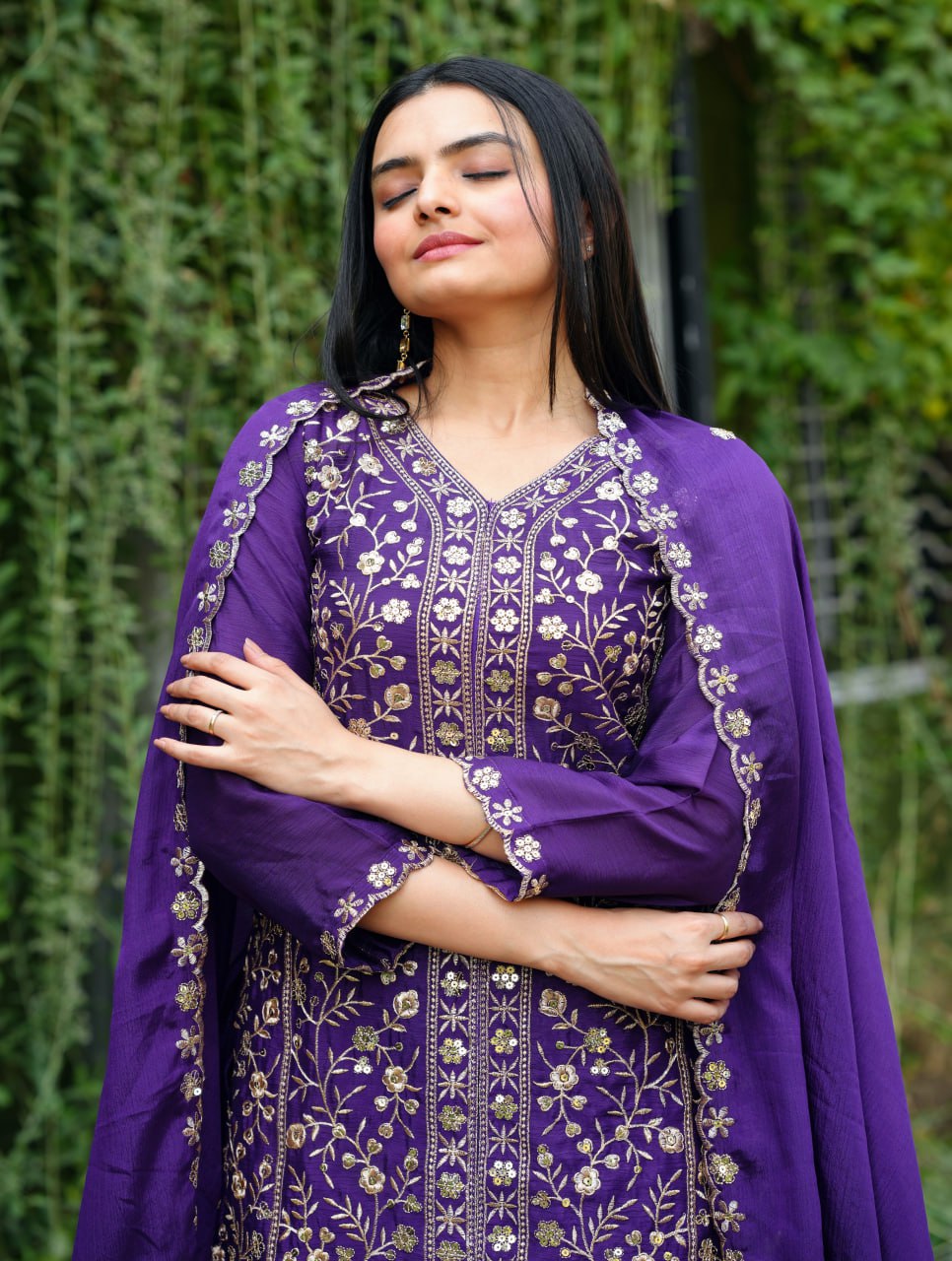 Chinon Sequence Embroidered Sharara Suit Set for Women - Traditional & Party Wear