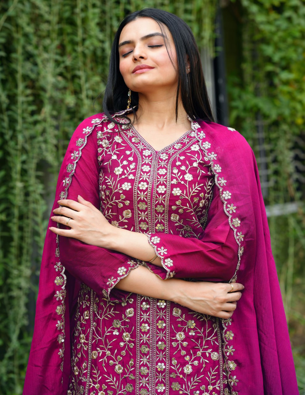 Chinon Sequence Embroidered Pink Sharara Suit Set for Women - Traditional & Party Wear