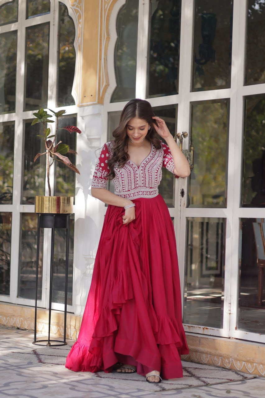 Designer Star Georgette Pink Kurti with Lehenga Set Embellished with Beads and Sequins Work
