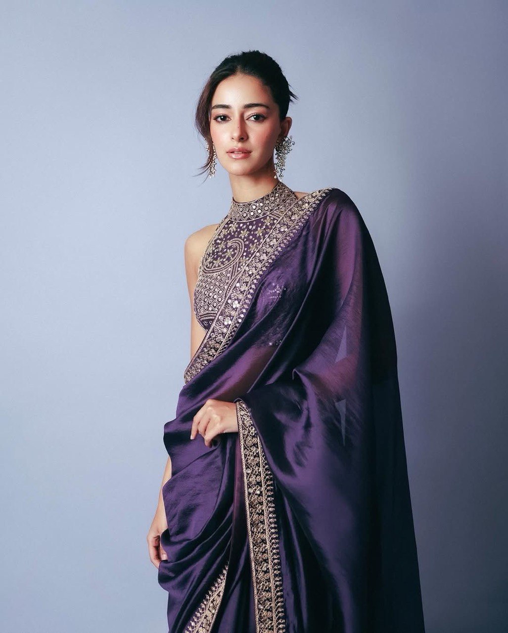 Elegant Jimmy Chu Fabric Purple Saree with Thread and Sequence Work