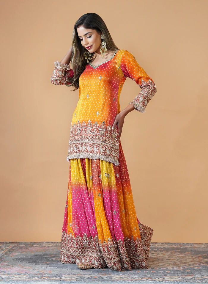 Chinon Silk Digital Print Co-Ord Set with Real Mirror Work & Lace Dupatta