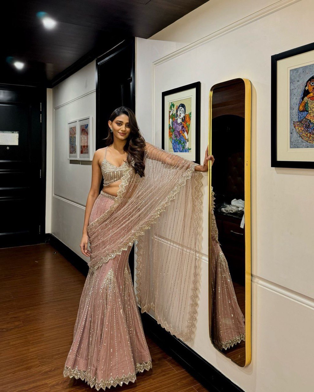 Soft Butterfly Net Lehenga Saree Set with Sequin Thread Work and Unstitched Choli