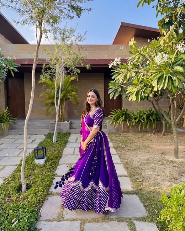 Faux Georgette Semi-Stitched Lehenga Set with Thread & Sequin Embroidery