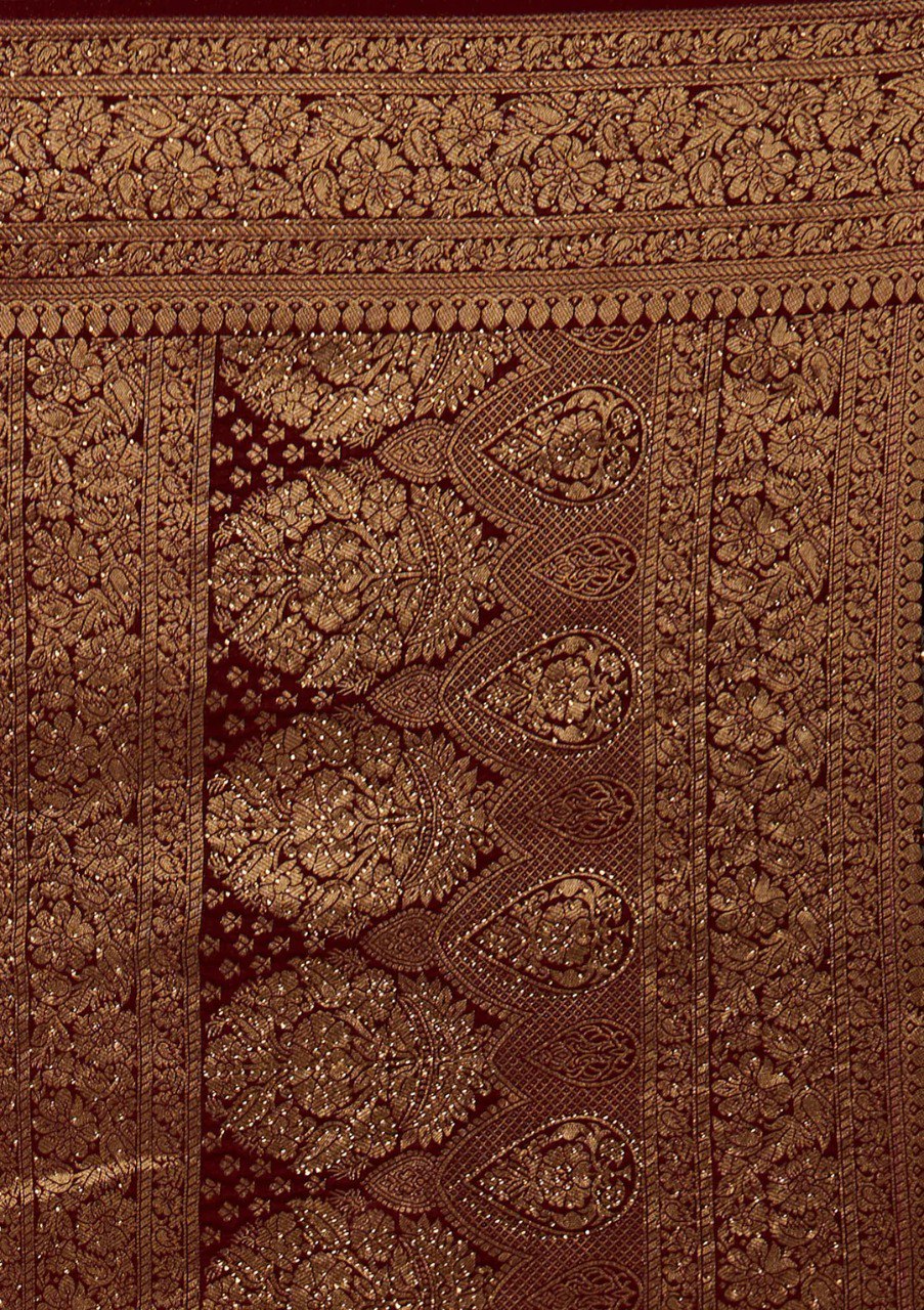 Banarasi Maroon Soft Silk Saree with Jacquard Border Blouse