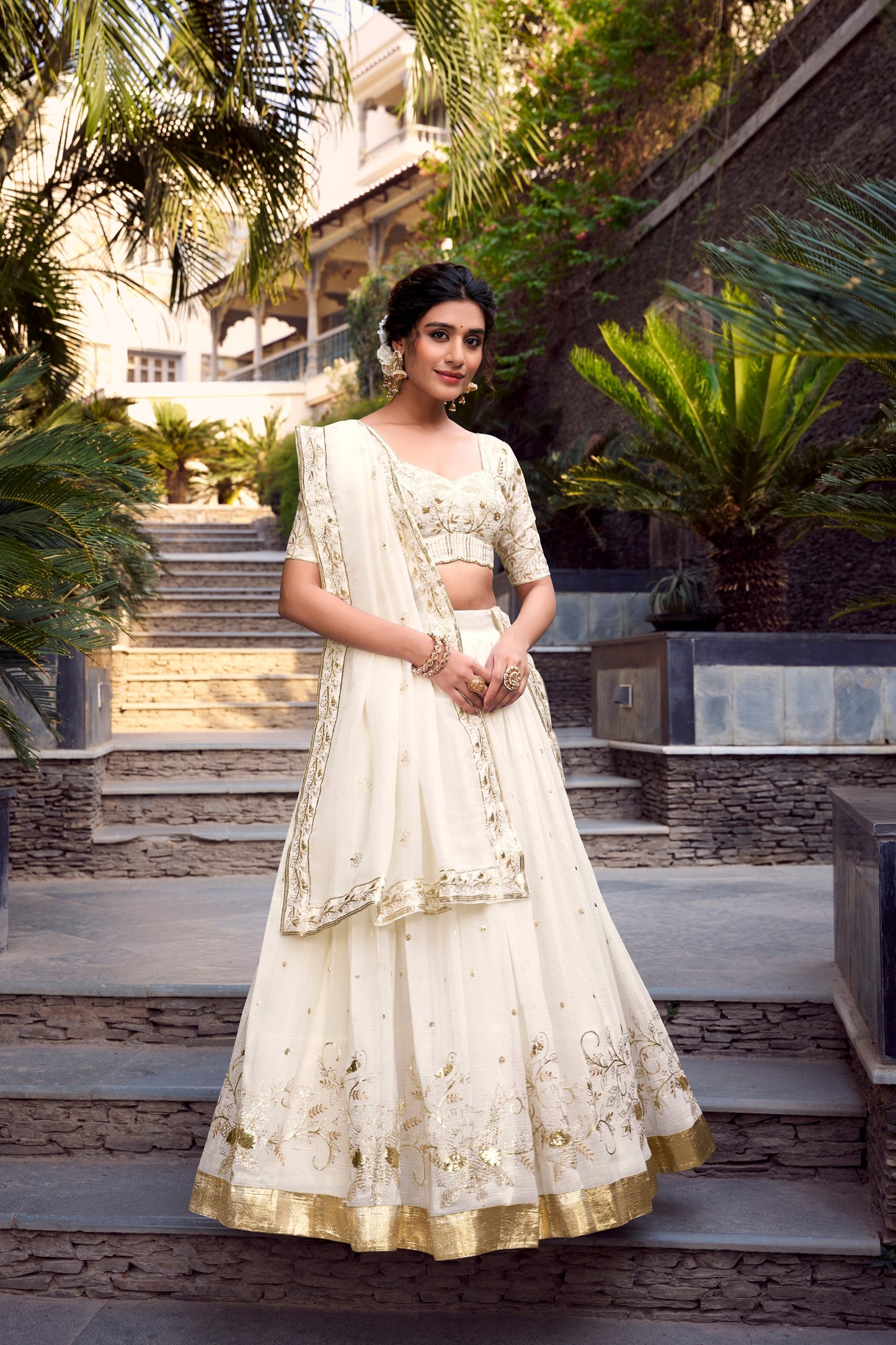 Silver Glosy Lehenga Set with Sequins, Embroidery & Foil Work