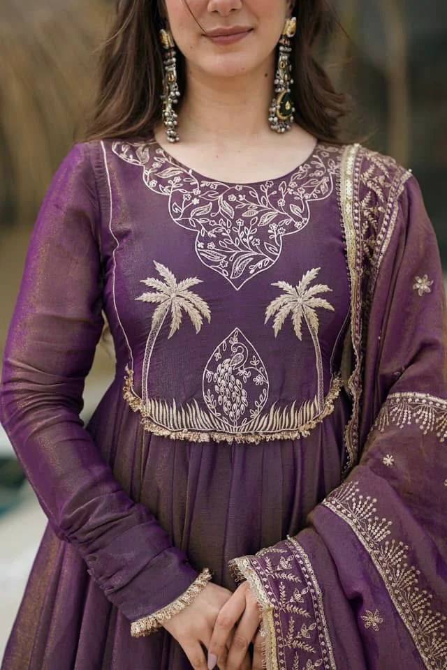 Party Wear Look Gown, Bottom And Dupatta In Fully Flair With Attached Pad Suit