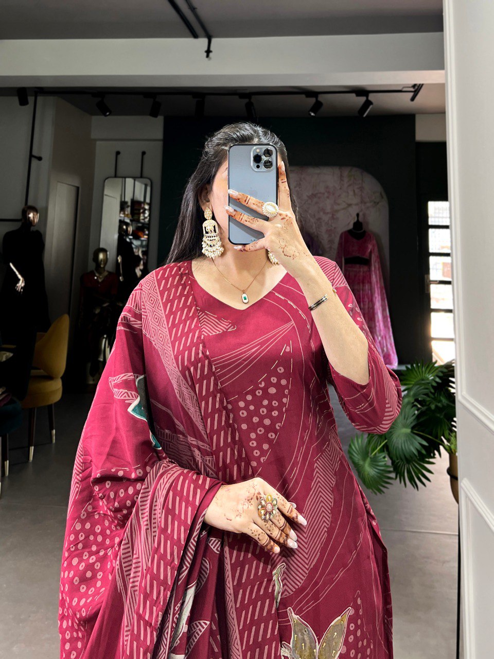 Roman Silk Salwar Suit Foral Print With Beets Handwork | Ready To Wear