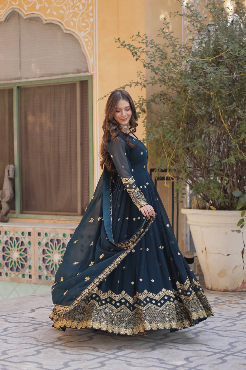 Ethnic Motifs Embroidered Sequinned Georgette Anarkali Kurta