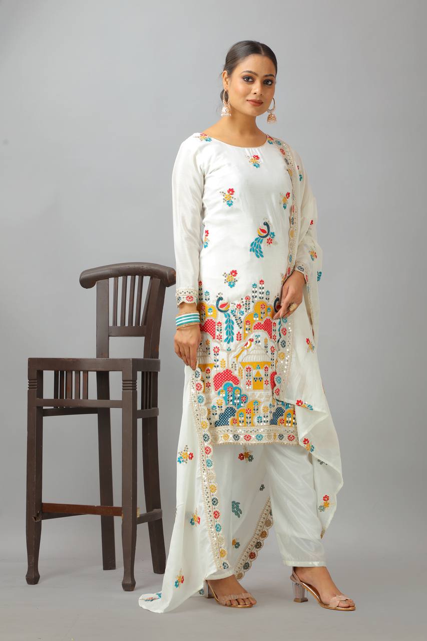 White Premium Designer Peacock Designer Kurta Set With Dupatta