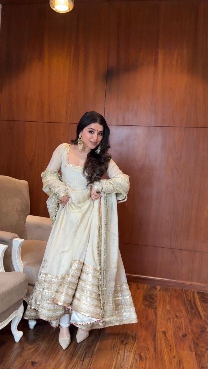 Designer Beautiful Chinon Silk Readymade Heavy Anarkali Suits