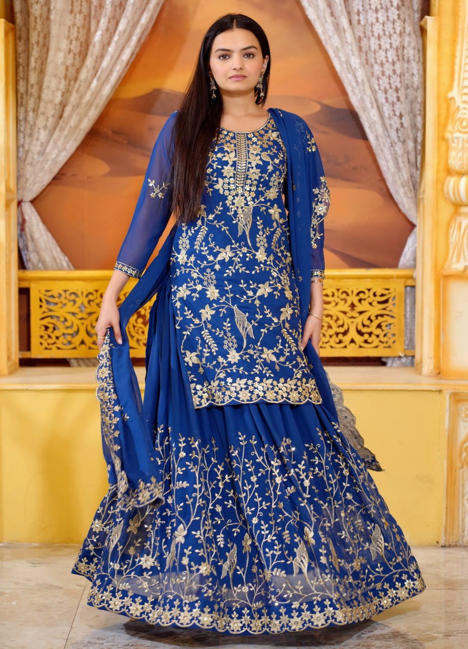Heavy Sequence Embroidery Work Faux Georgette Lehenga Suit for Wedding