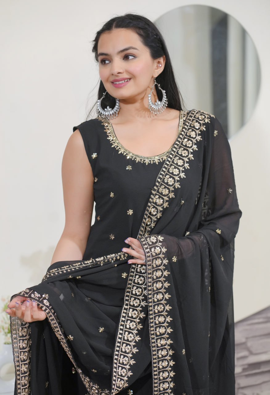 Geet Black Embroidered Square Cut Garara Suit