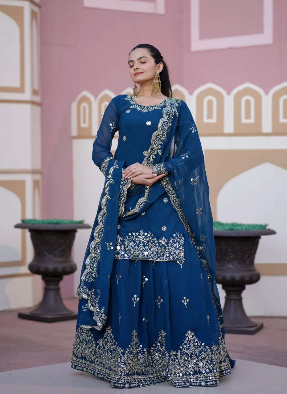 Designer Embroidered Fox Georgette Lehenga Suit