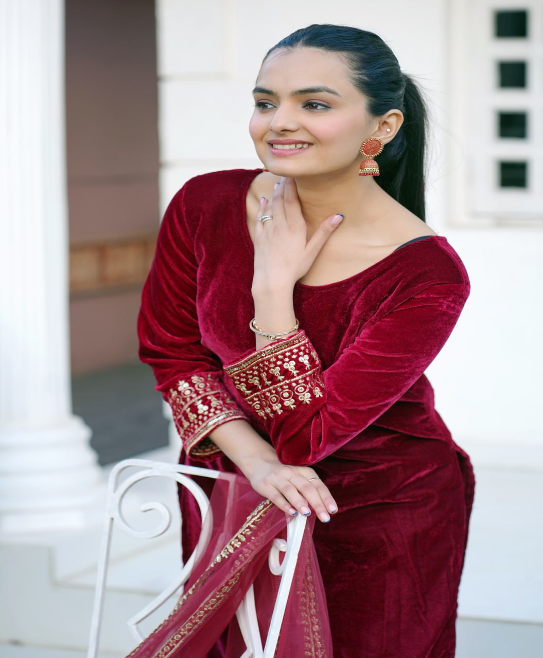 Velvet Salwar Suit In Maroon