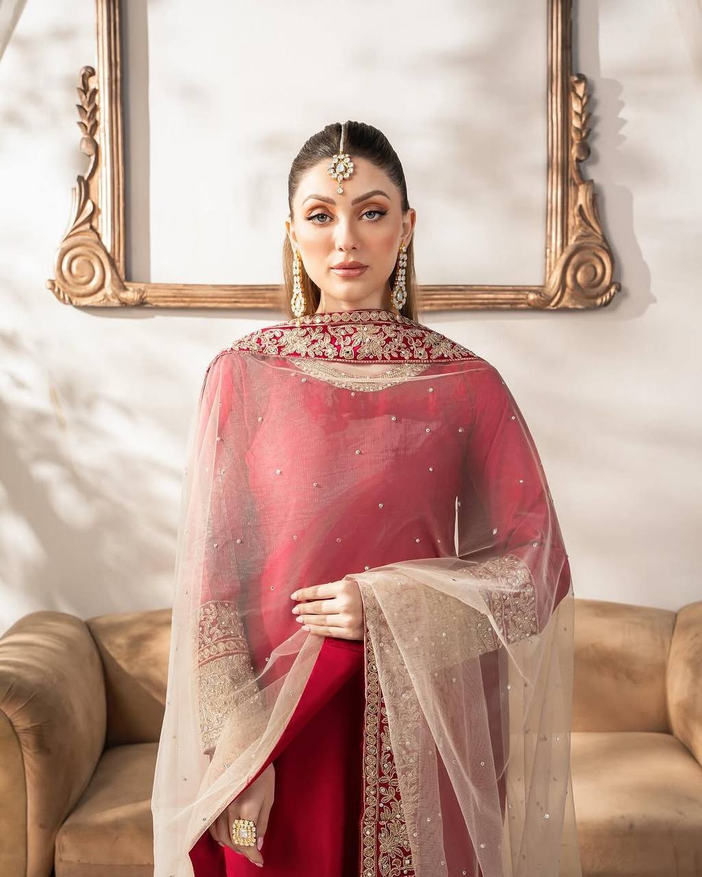 Red And Light Beach Colour Designer Suit