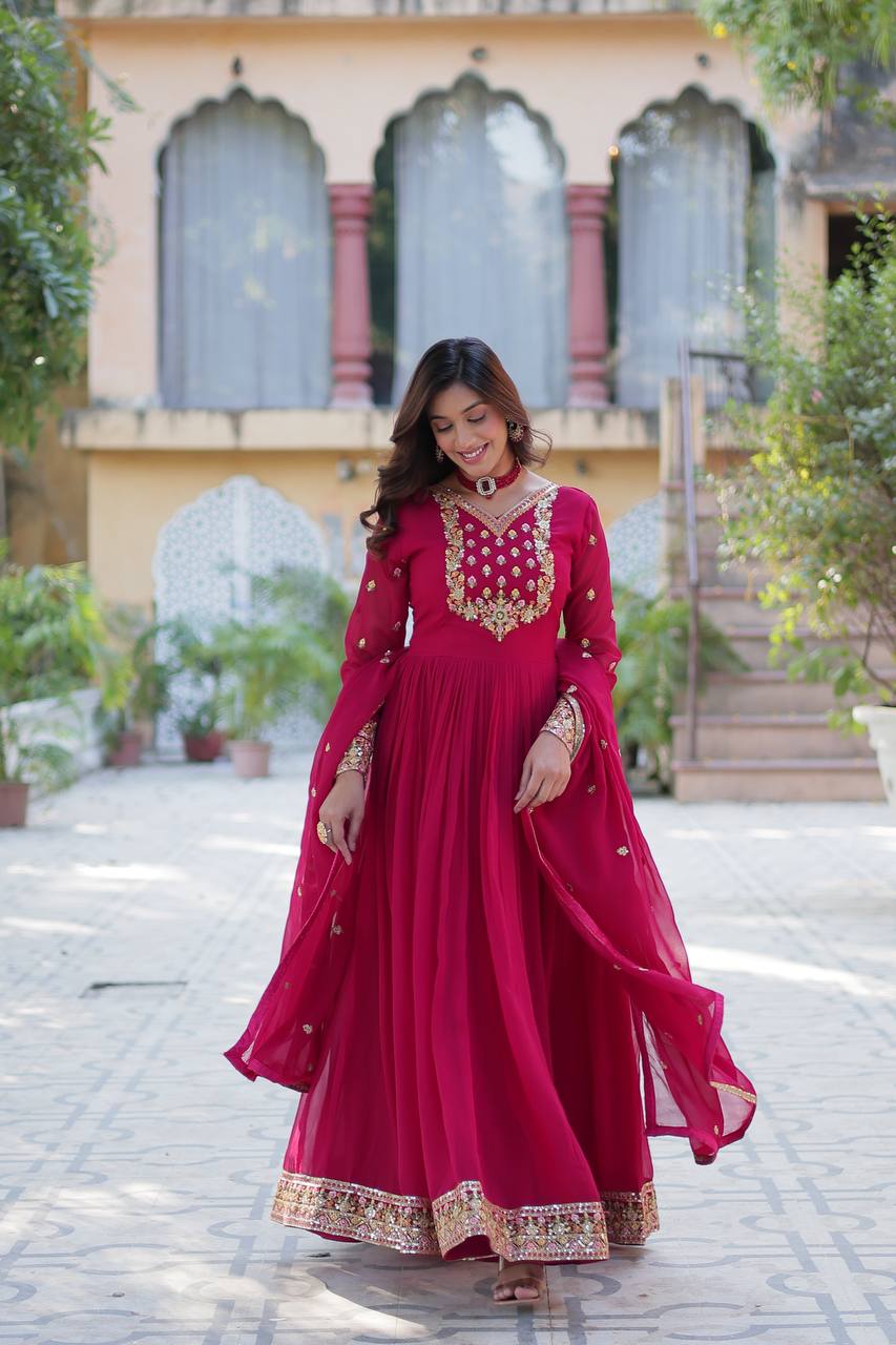 Classic Pink Georgette With Sequins Embroidered Anarkali Suit