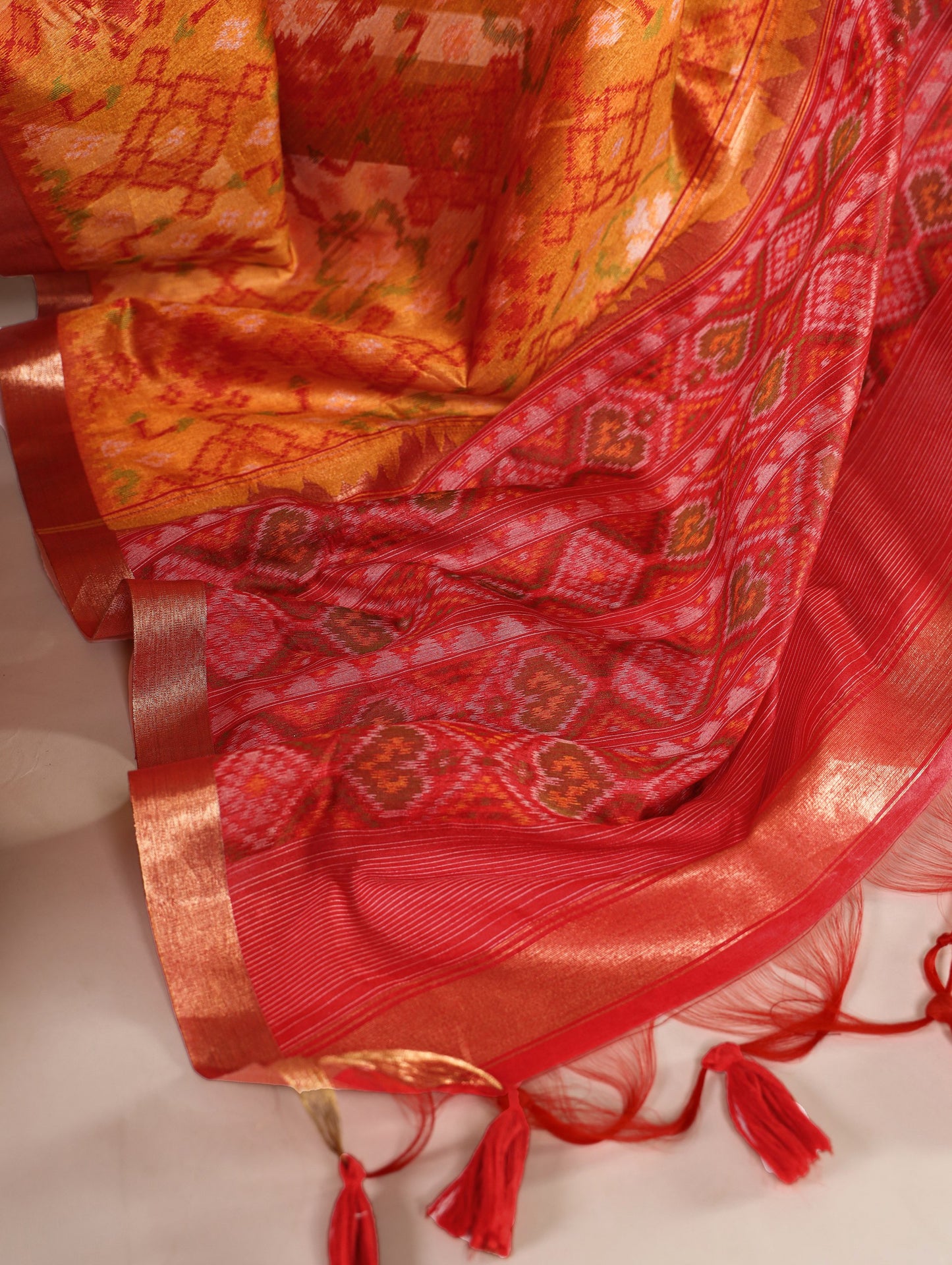 Orange Patola Love Jacquard Silk Saree with Zari Weaving Work & Unstitched Blouse