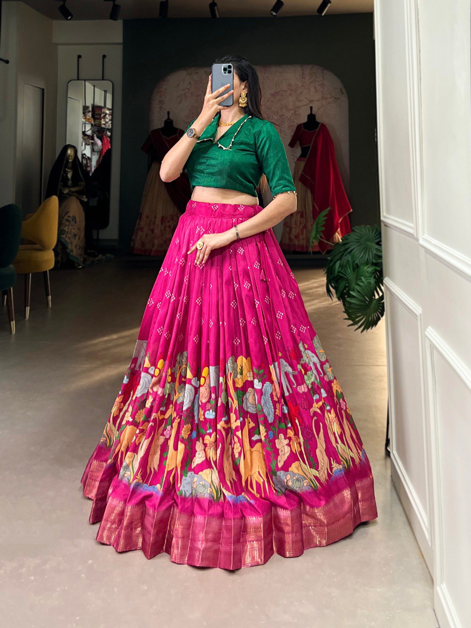 Pink Timeless Elegance Dola Silk Kalamkari Lehenga Set