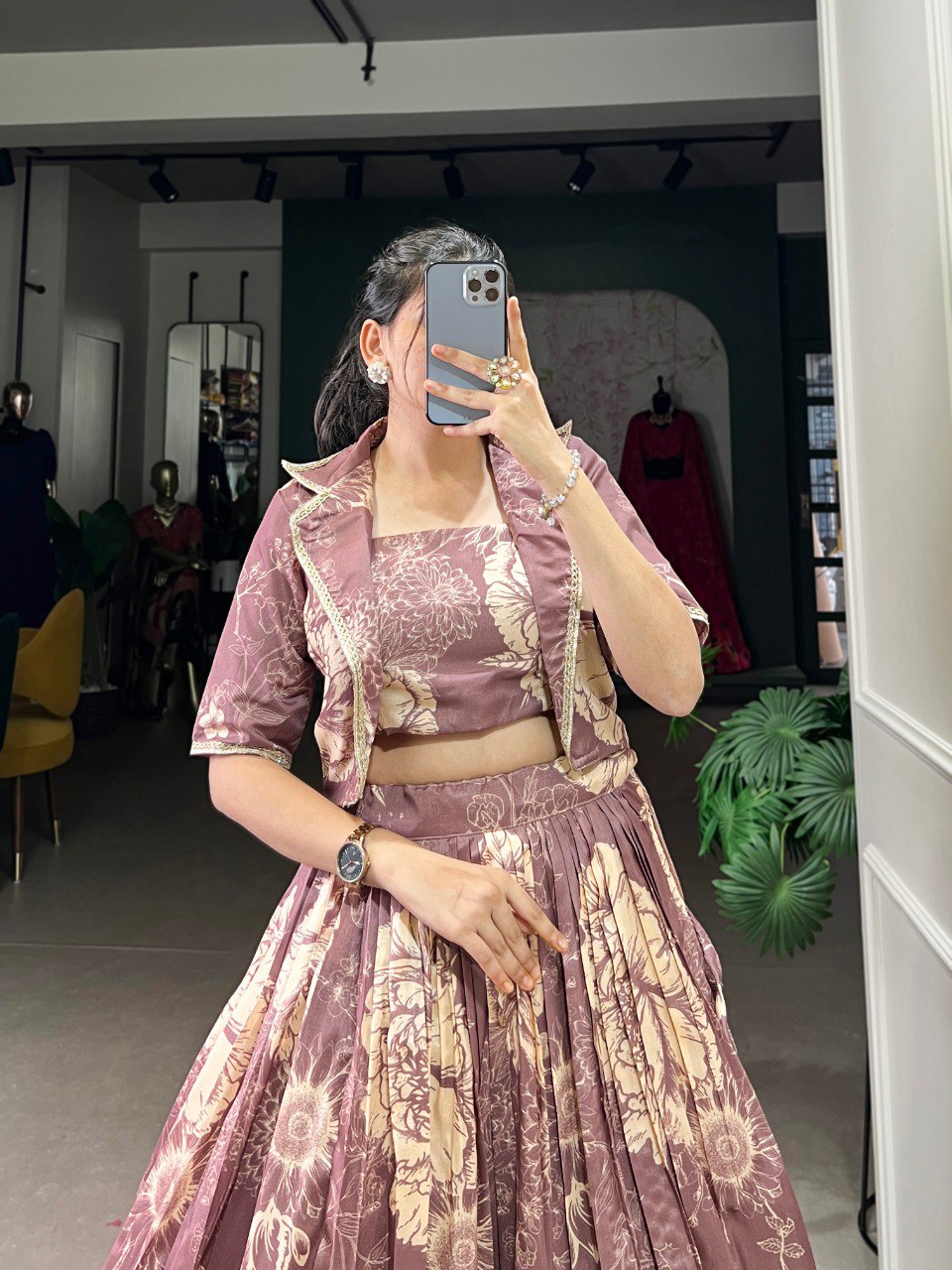 Onion Color Floral Printed Stylish Designer Lehenga choli