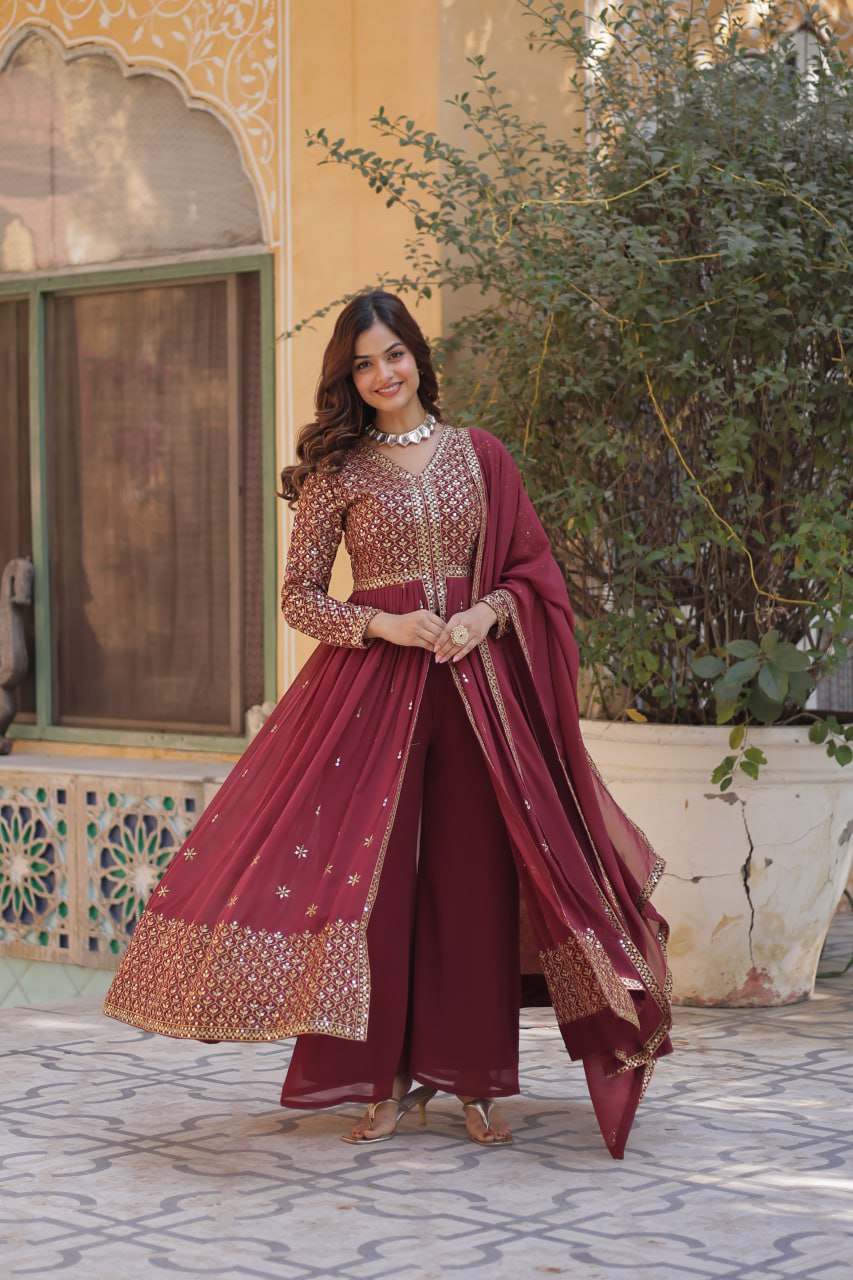 Designer Brown Color Three Piece Suit Set
