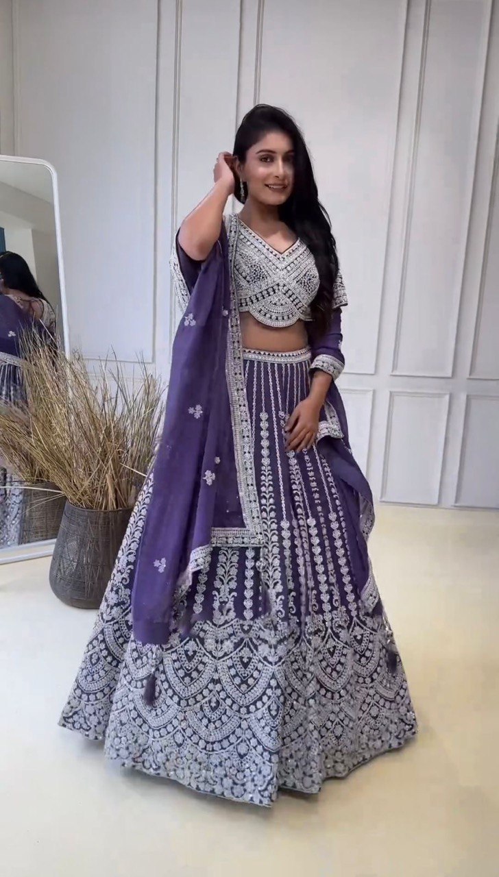 Luxurious Faux Georgette Lehenga Set with Coding Dori & Sequins Work, Embroidered Blouse & Designer Dupatta