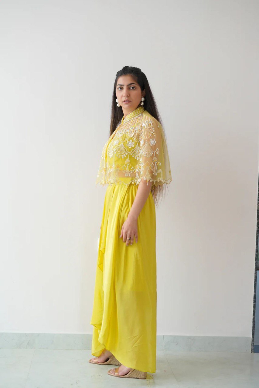 Trendy Designer Dhoti Set with Tube Blouse & Embroidered Koti – Partywear & Ethnic Fusion Outfit