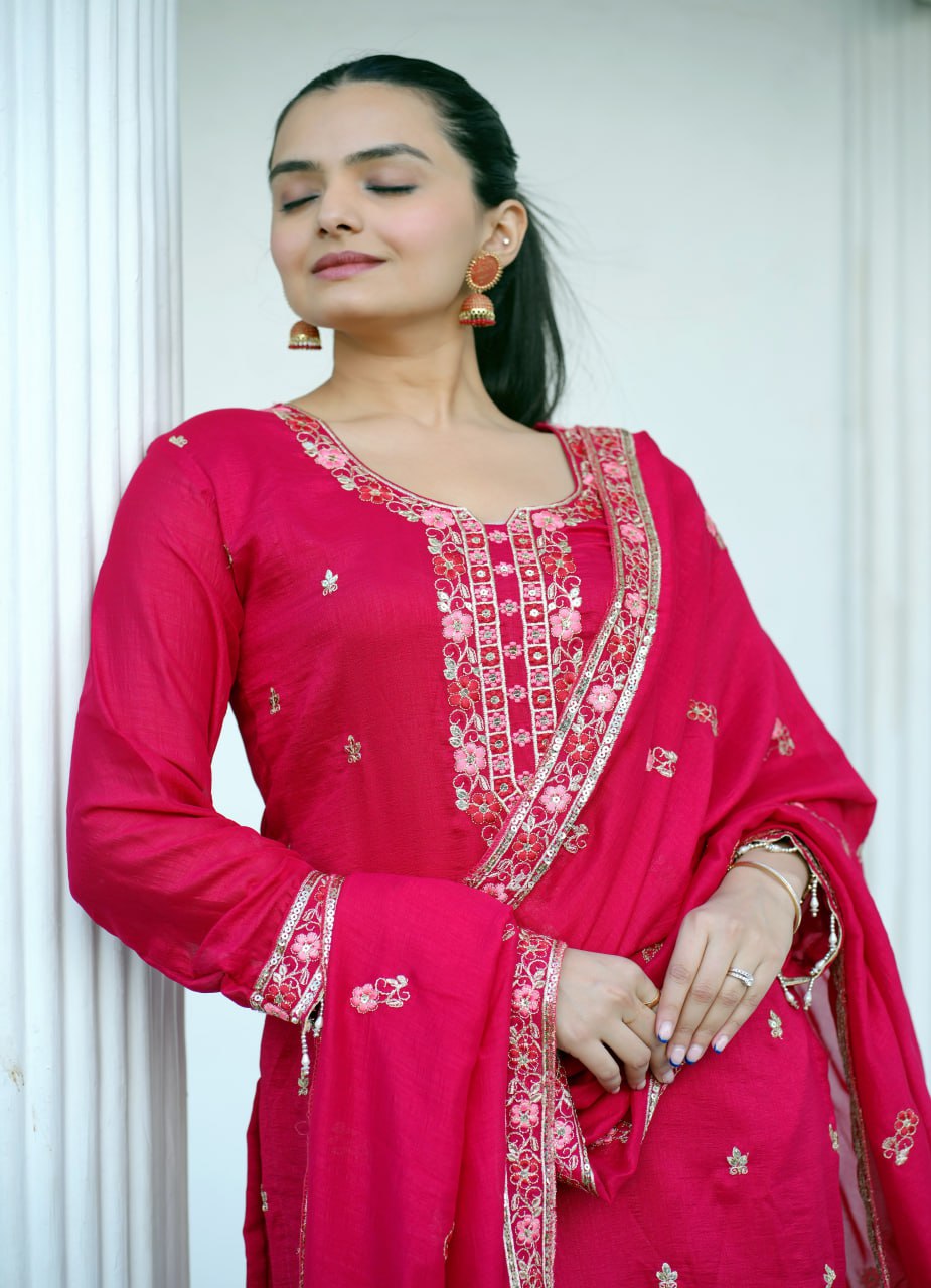 Blooming Vichitra Embroidered Salwar Suit Set with Dupatta – Heavy Sequence Work Ethnic Wear for Women