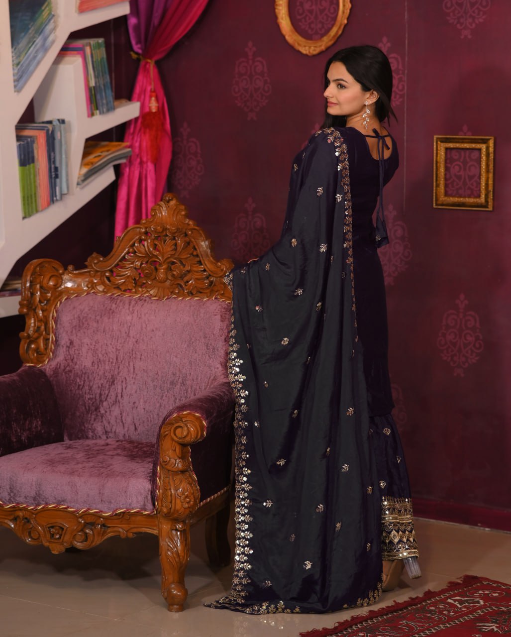 Chinon Embroidered Black Sharara Suit Set with Dupatta – Fully Stitched Ethnic Wear for Women