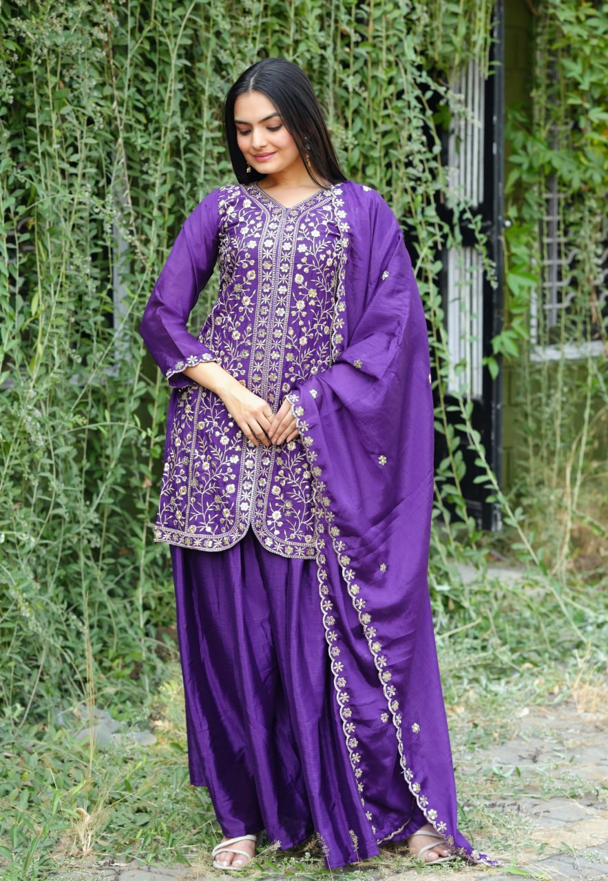 Chinon Sequence Embroidered Sharara Suit Set for Women - Traditional & Party Wear
