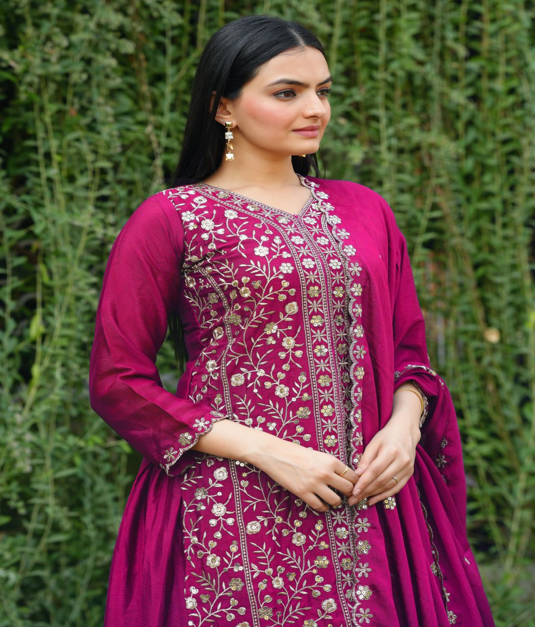 Chinon Sequence Embroidered Pink Sharara Suit Set for Women - Traditional & Party Wear