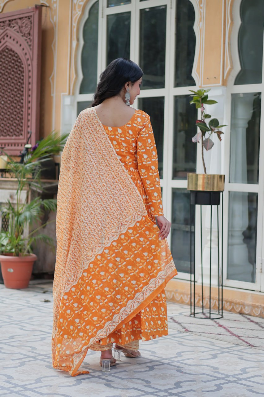 Pure Cotton Yellow Kurta Set with Fancy V Neck and Dupatta
