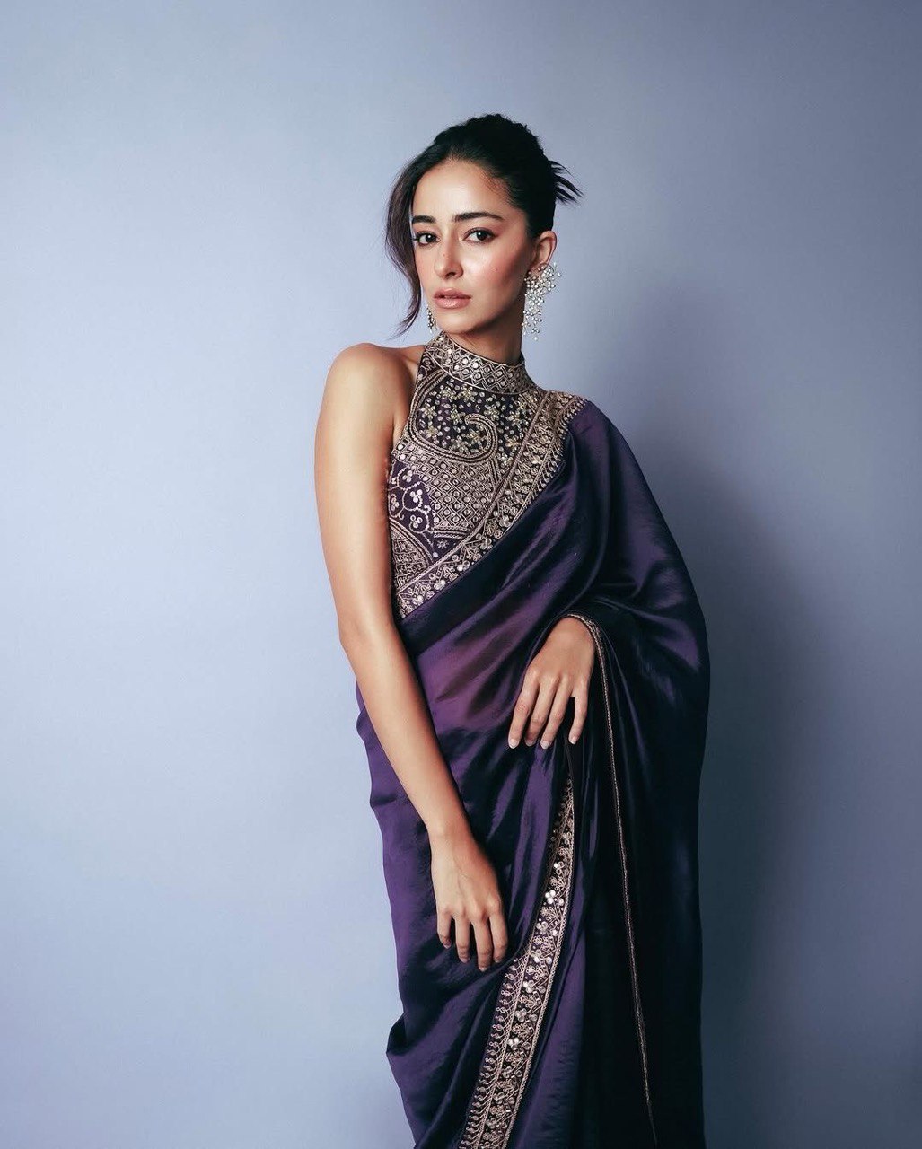 Elegant Jimmy Chu Fabric Purple Saree with Thread and Sequence Work