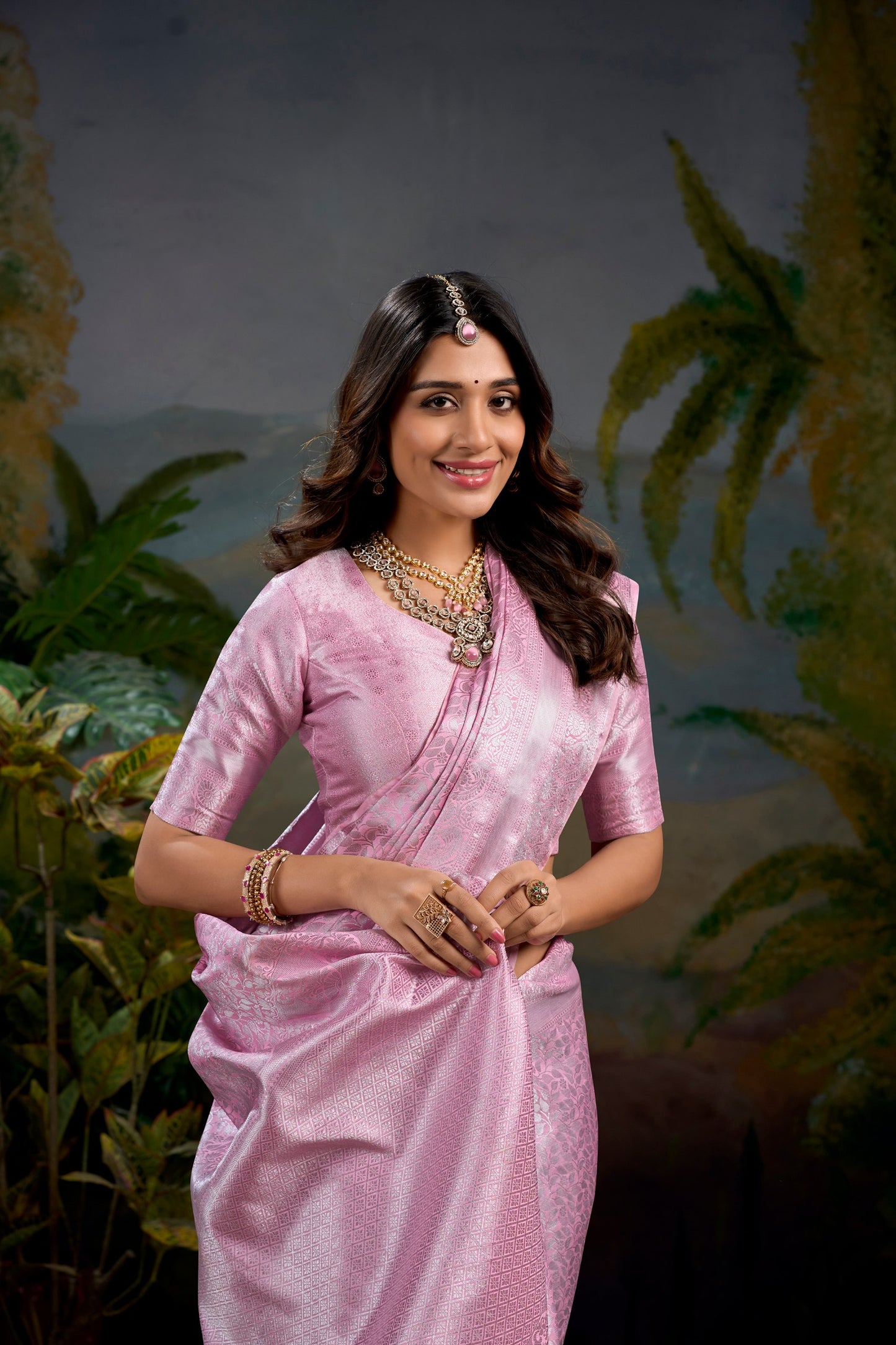 Elegant Kanjivaram Silk Pink Saree with Zari Weaving Work | Traditional Ethnic Wear for Weddings and Festivals