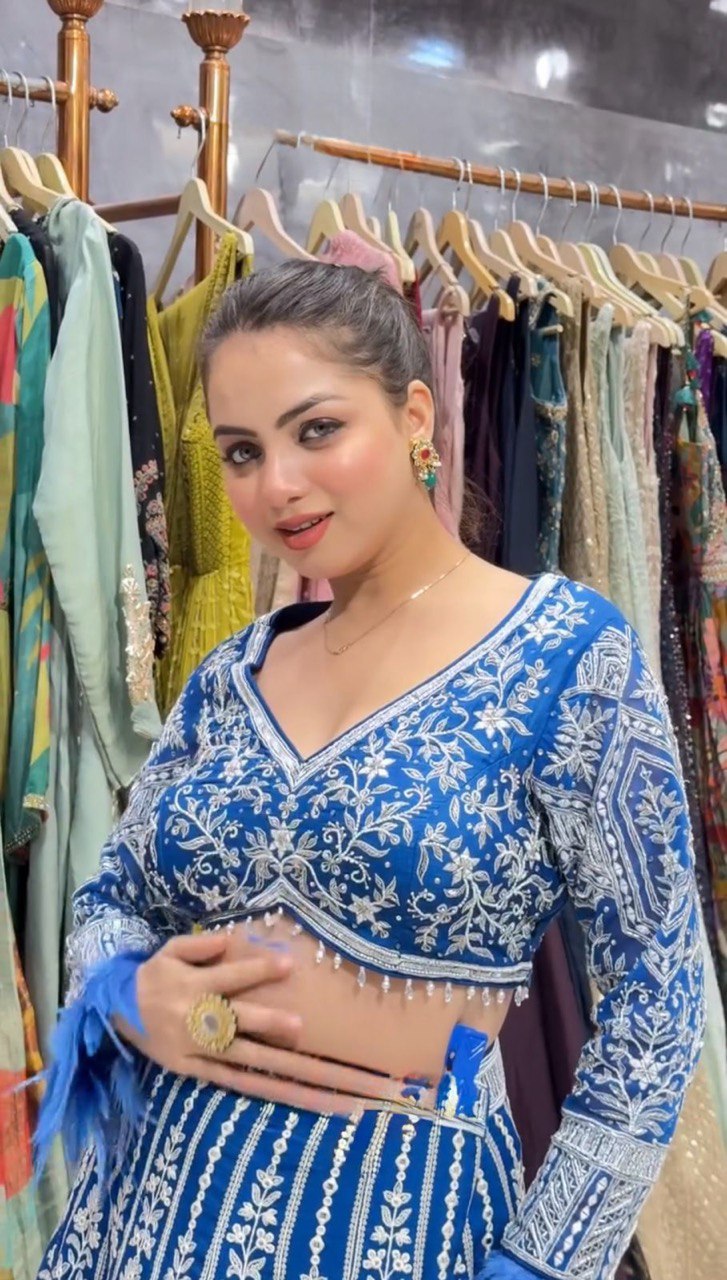 Blue Faux Georgette Semi-Stitched Lehenga Set with Coding Dori & Sequin Work