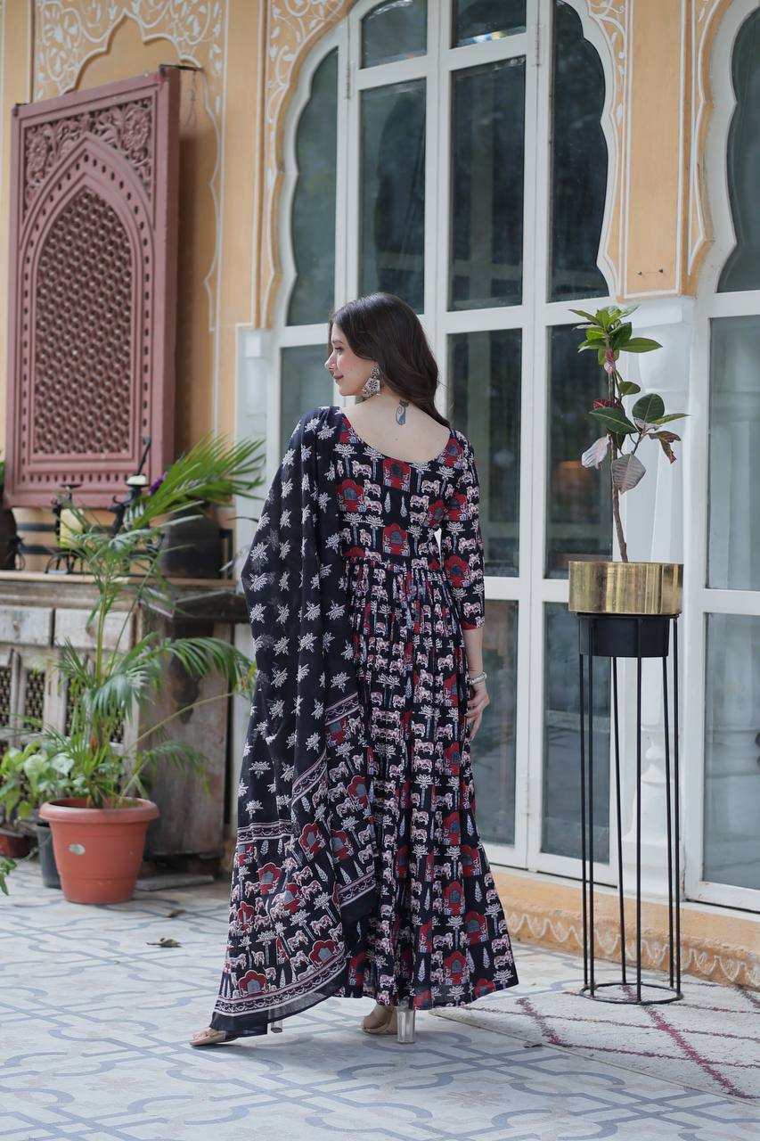 Pure Cotton Navy Blue Suit Set with Fancy Round Neck – Elegant Everyday Wear