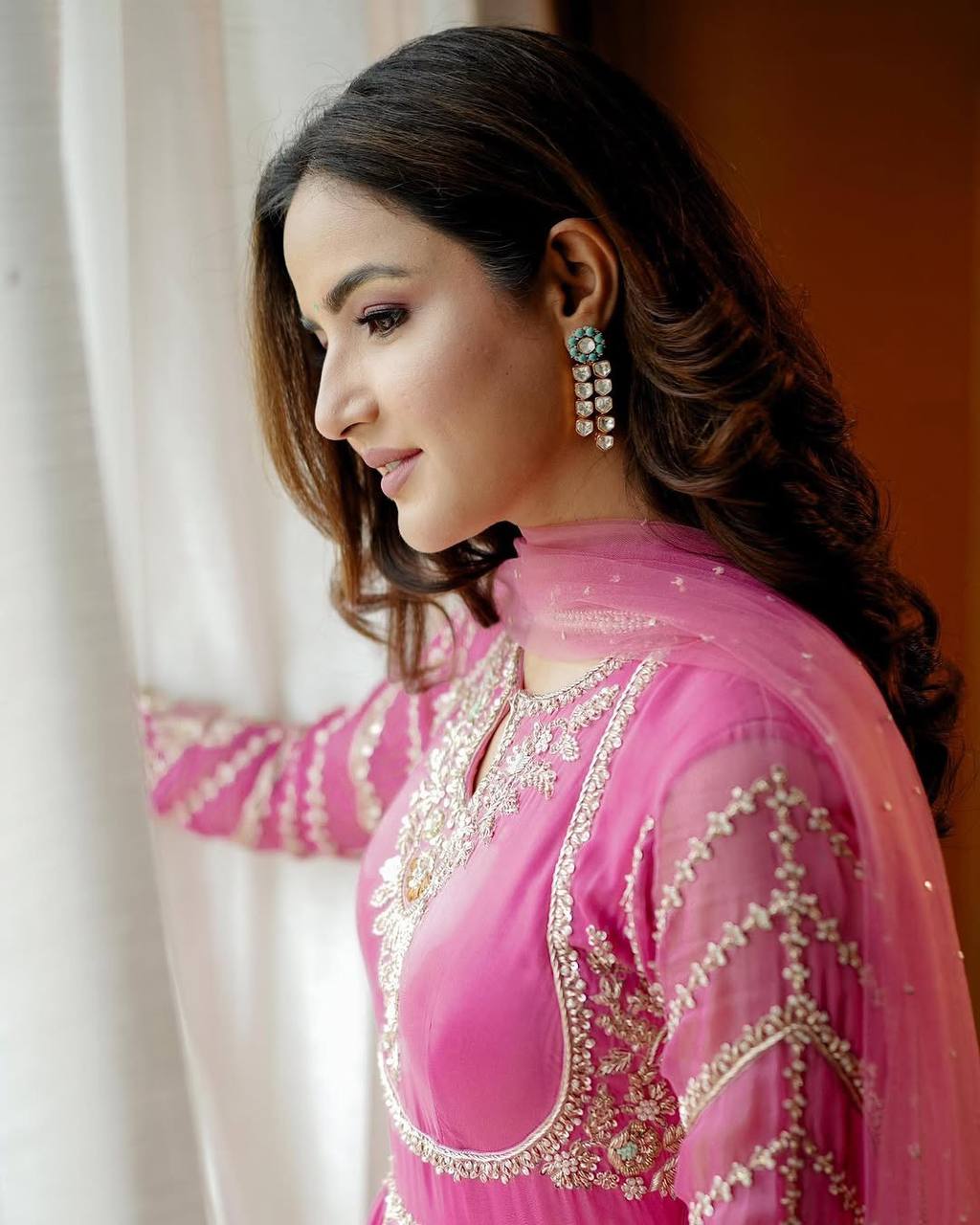 Faux Georgette Embroidered Gown Set with Dupatta – Elegant Festive Wear