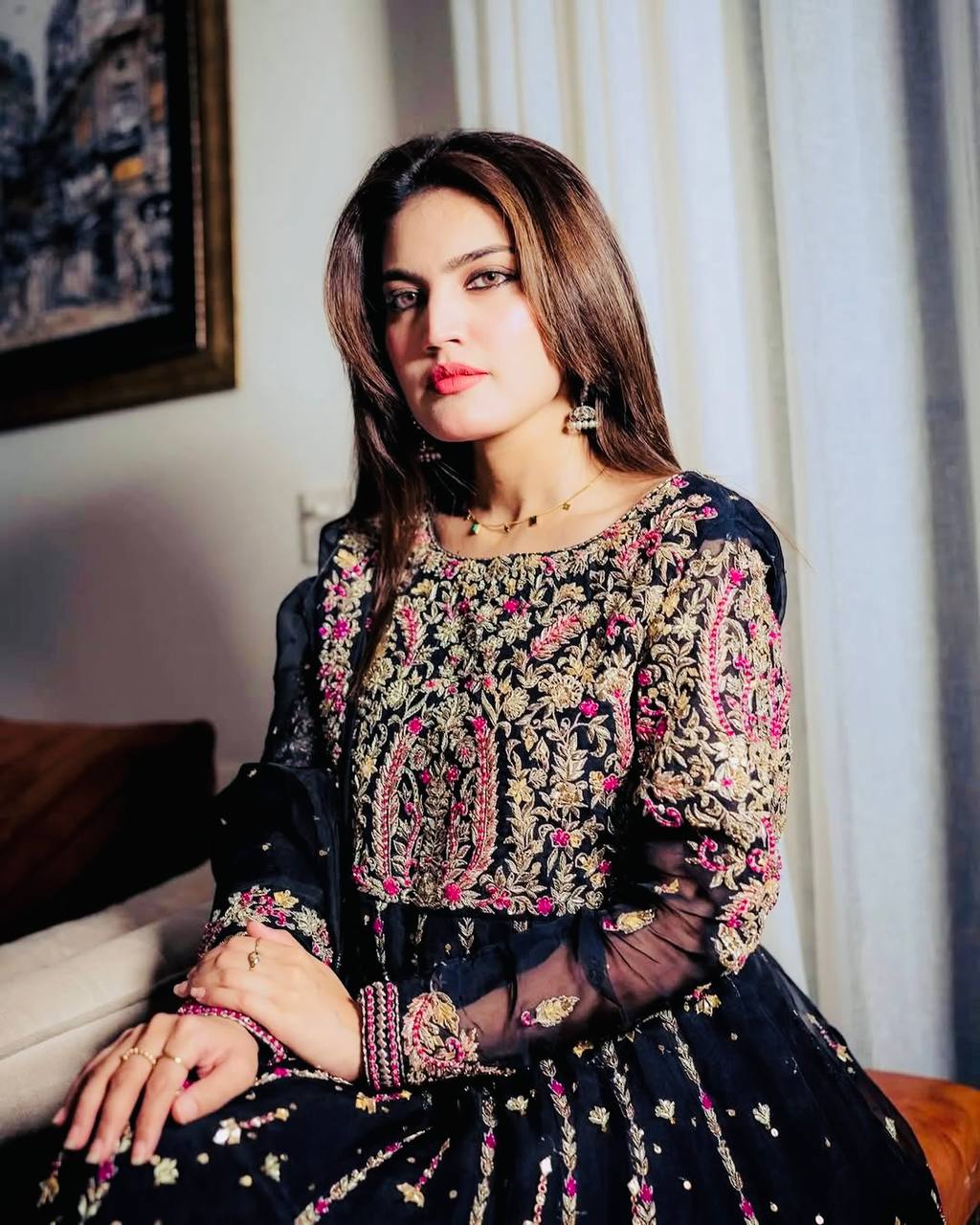 Black Fox Georgette Embroidered Suit Set with Dupatta