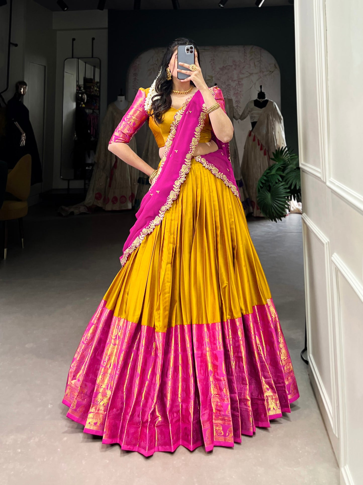 Narayan Pattu Zari Woven Mustard Lehenga Set with Embroidered Georgette Dupatta