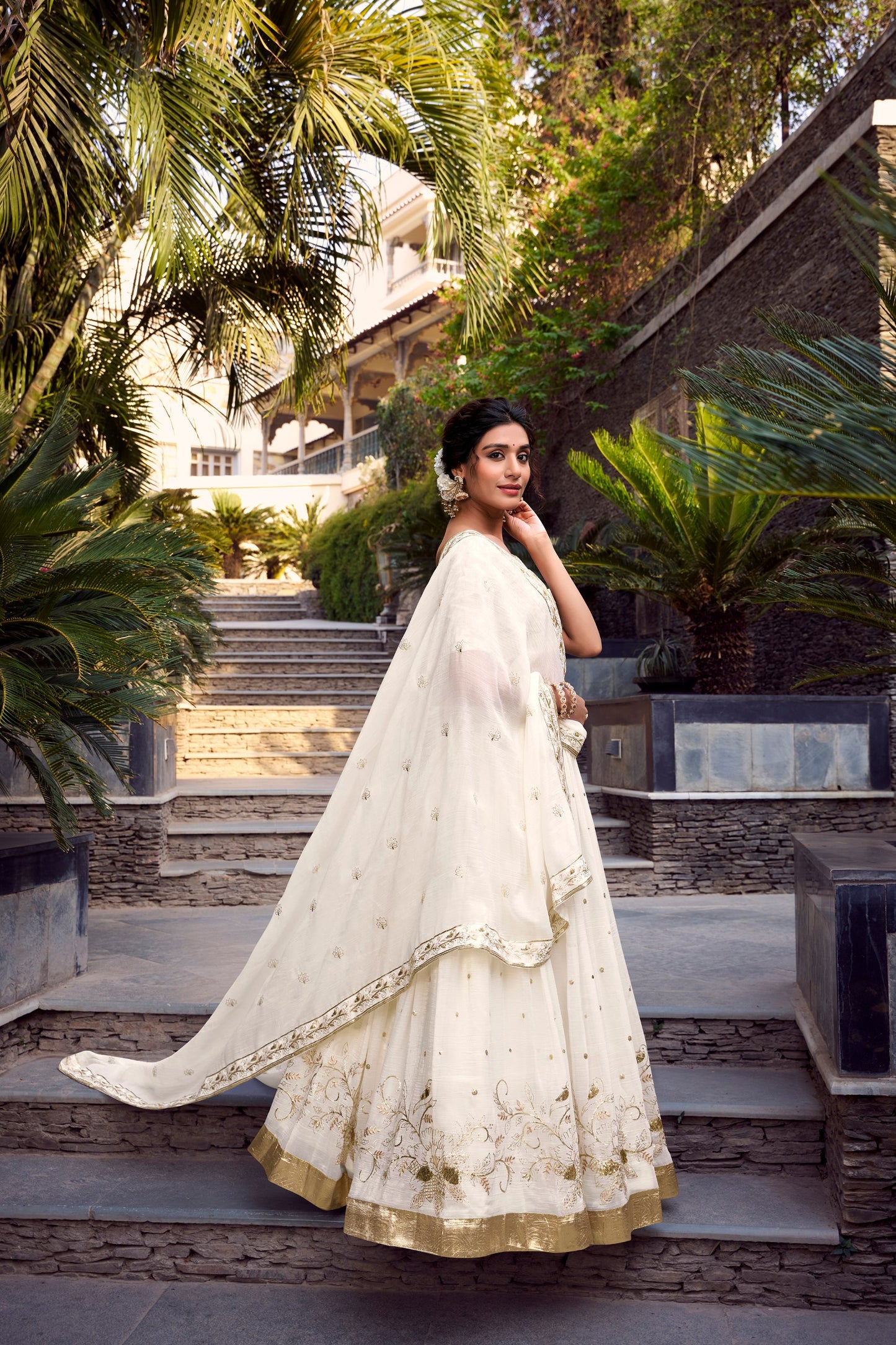 Silver Glosy Lehenga Set with Sequins, Embroidery & Foil Work