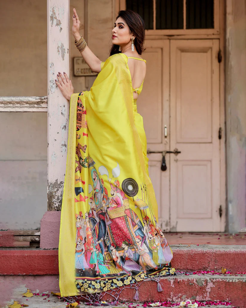 Haldi Ceremony Special Pure Silk Rich Yellow Saree