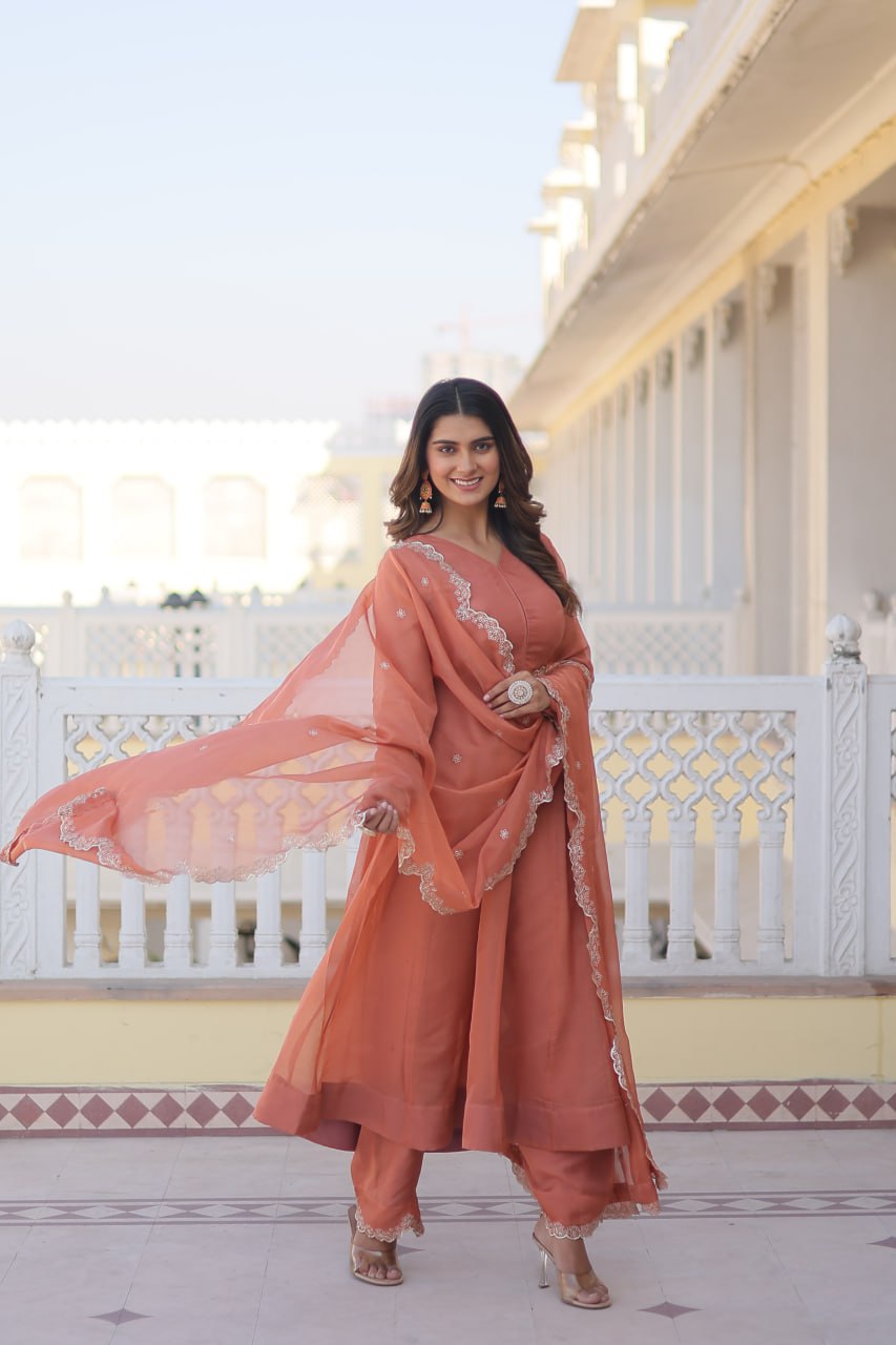 Peach Wedding Anarkali Suit Set By Stylish Ethnic