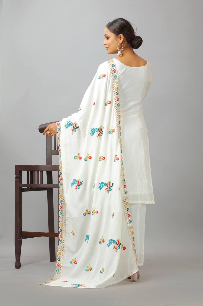 White Premium Designer Peacock Designer Kurta Set With Dupatta