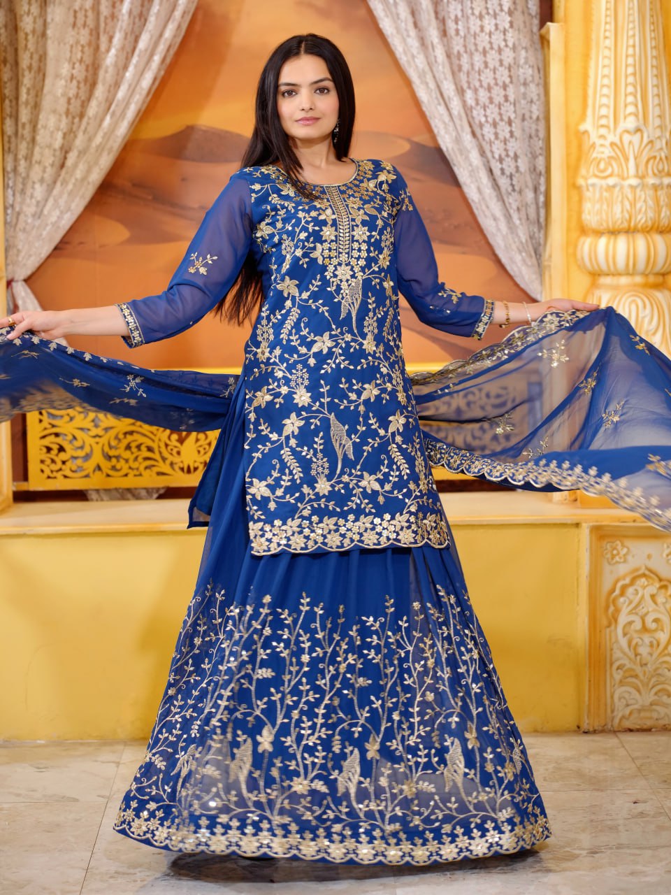 Heavy Sequence Embroidery Work Faux Georgette Lehenga Suit for Wedding