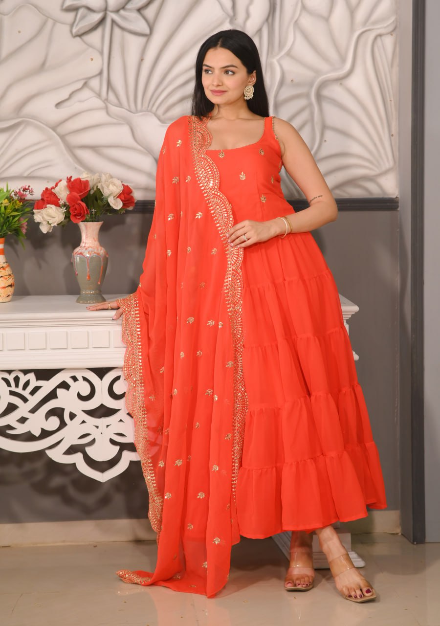 Sequence Embroidery Work Georgette Designer Party Wear Gown