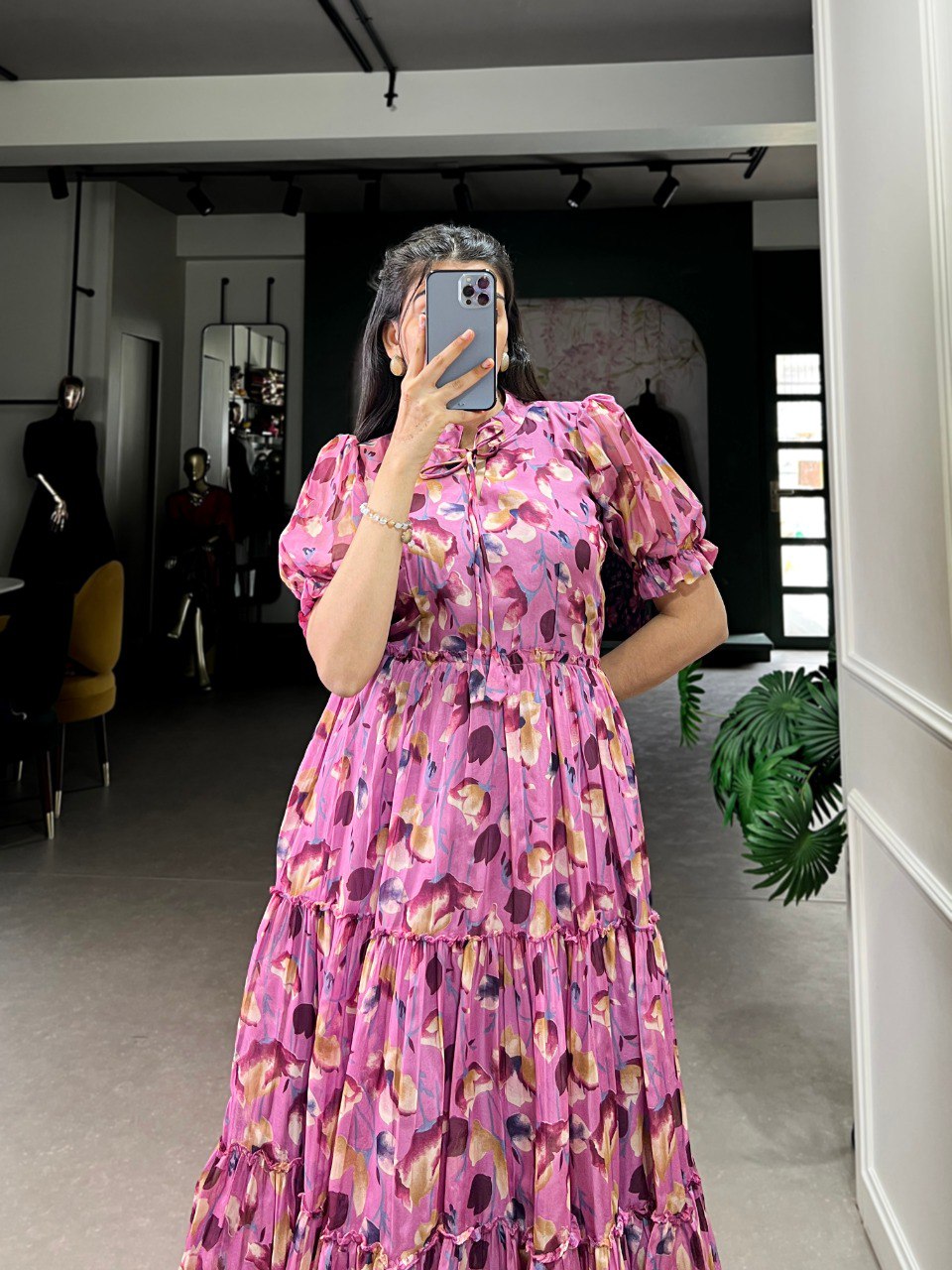 Pink Floral print Chiffon Frock Collection Designed for Effortless Grace