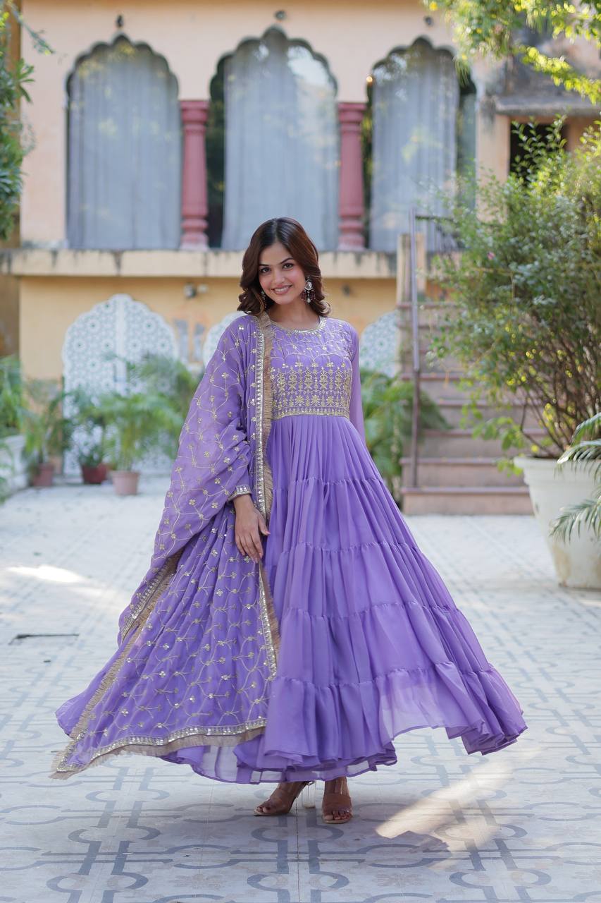 Lavender Purple Salwar Kameez In Anarkali Style